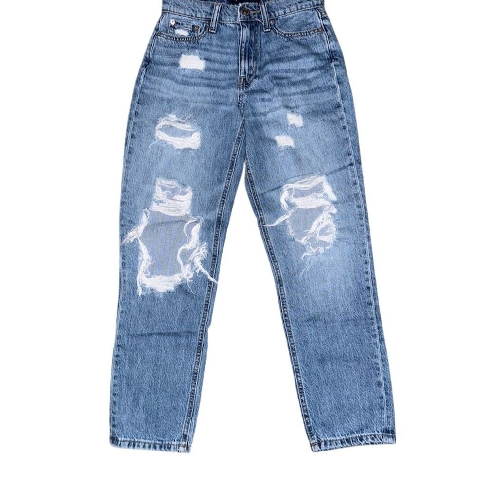 Aeropostale Women's Distressed Mom Jeans Size 00‎ Blue High-Waisted relaxed fit